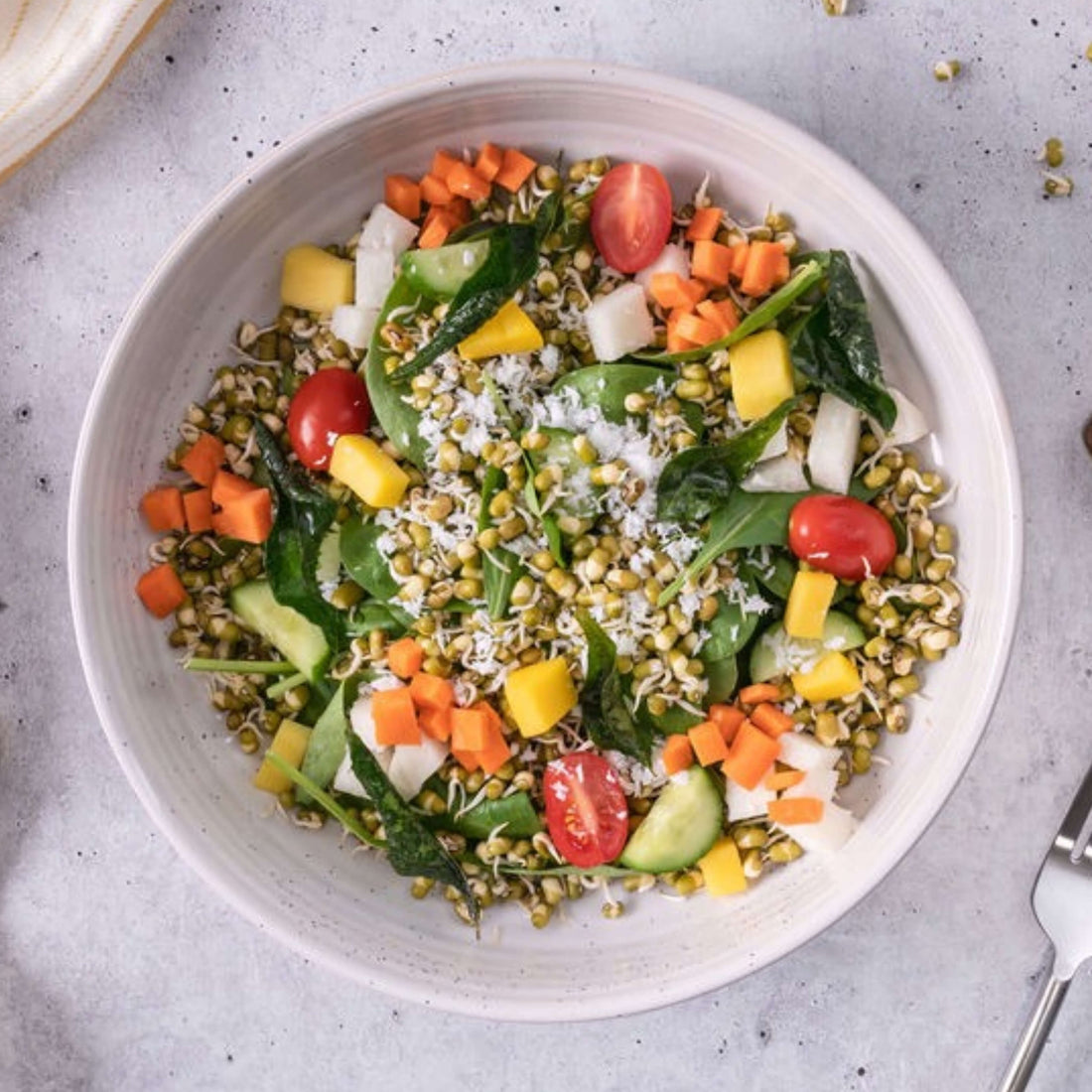 Sprouted Moong Salad with Curry Leaf Dressing