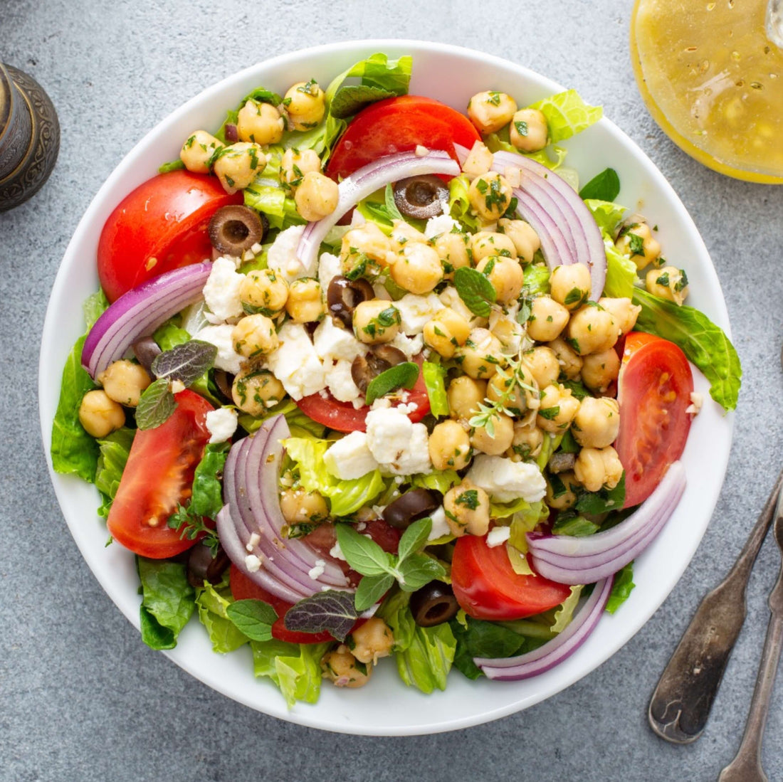 Chickpea Mediterranean Salad Lemon Dressing
