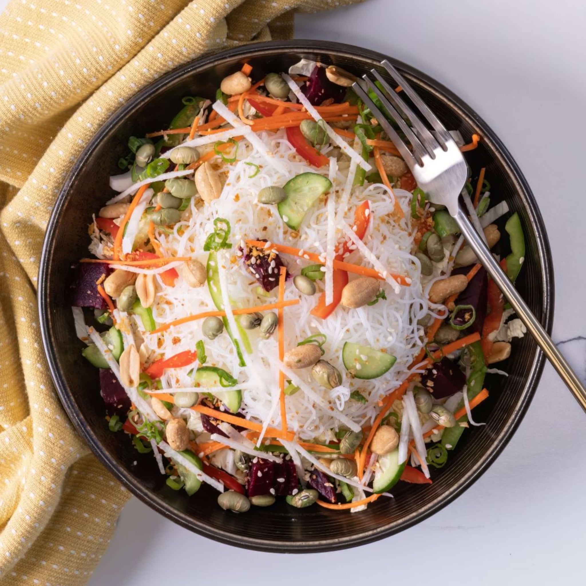 Asian Chickpea Noodles Salad Spicy Tamari Soy Dressing