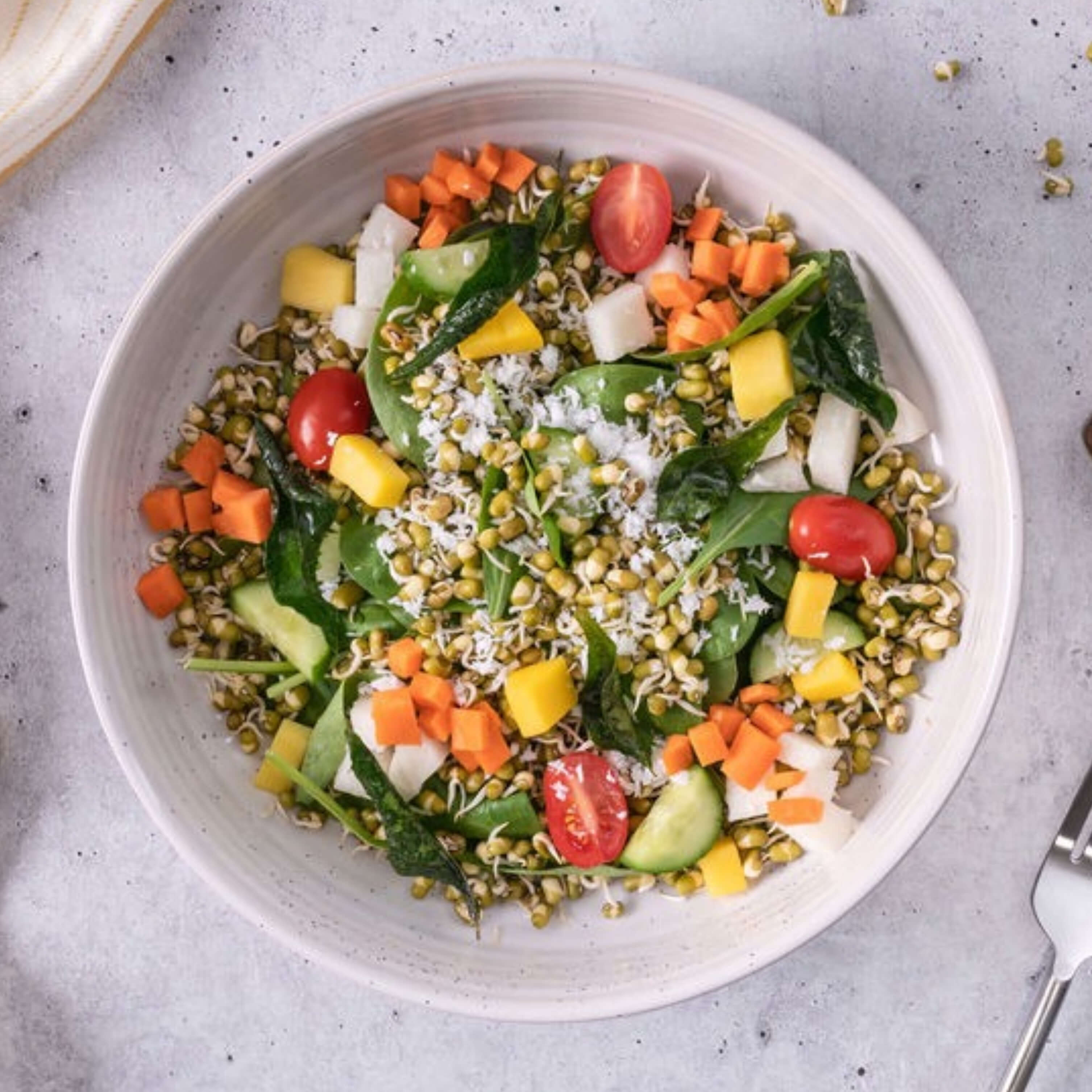 Sprouted Moong Salad with Curry Leaf Dressing