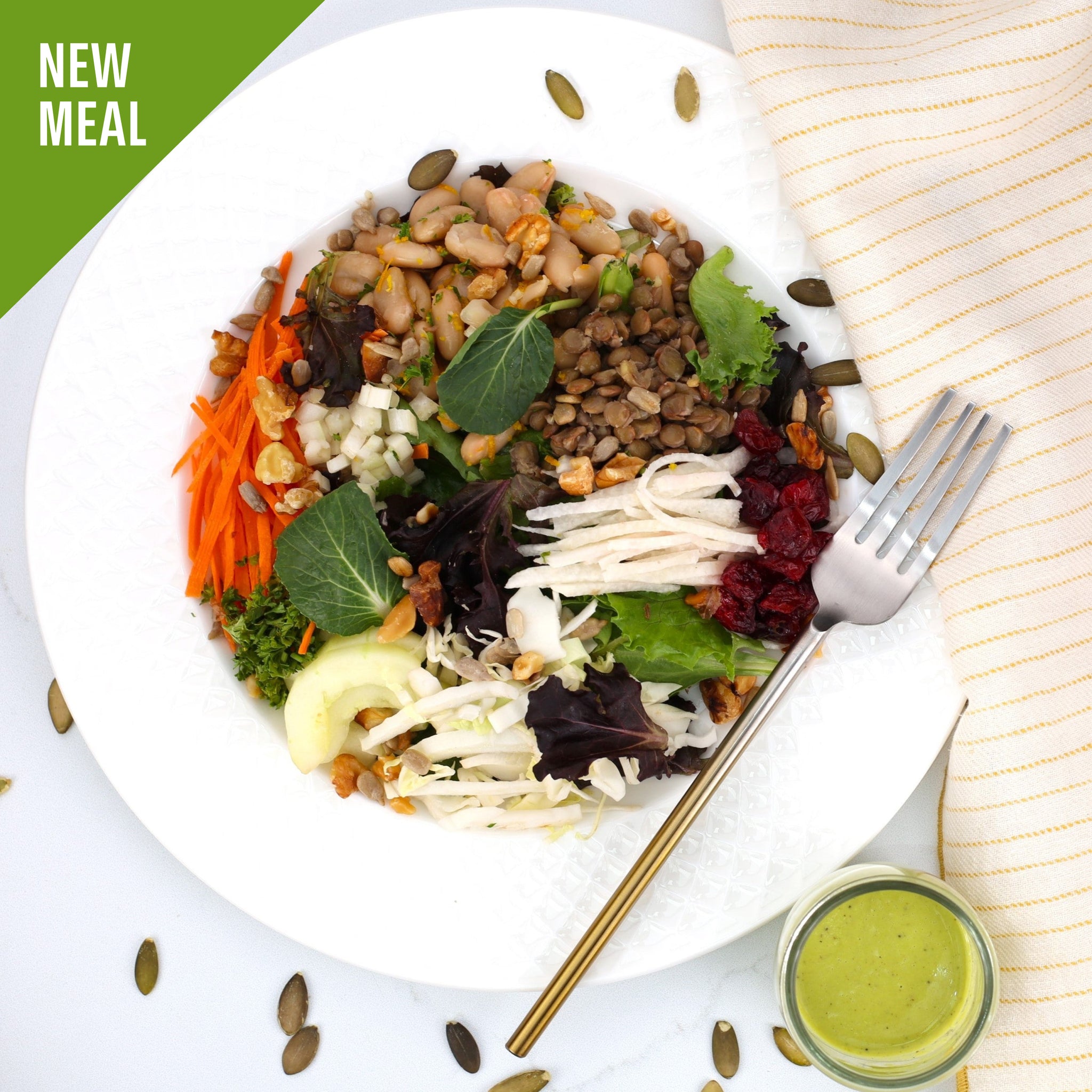 Organic Spring Mix Cannellini Beans Arugula Pesto Dressing